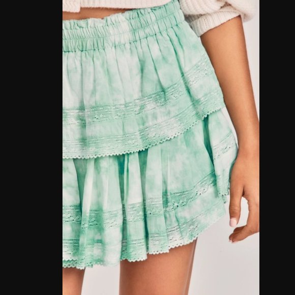 Loveshackfancy ruffle mini skirt JADE MIST HAND DYE green XS - Picture 4 of 10